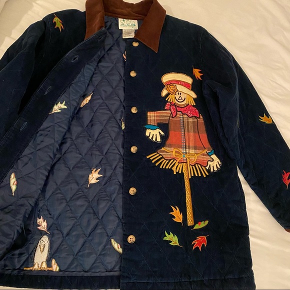 The Quacker Factory Quilted Corduroy Scarecrow FALL Embroidered Jacket - Picture 3 of 6